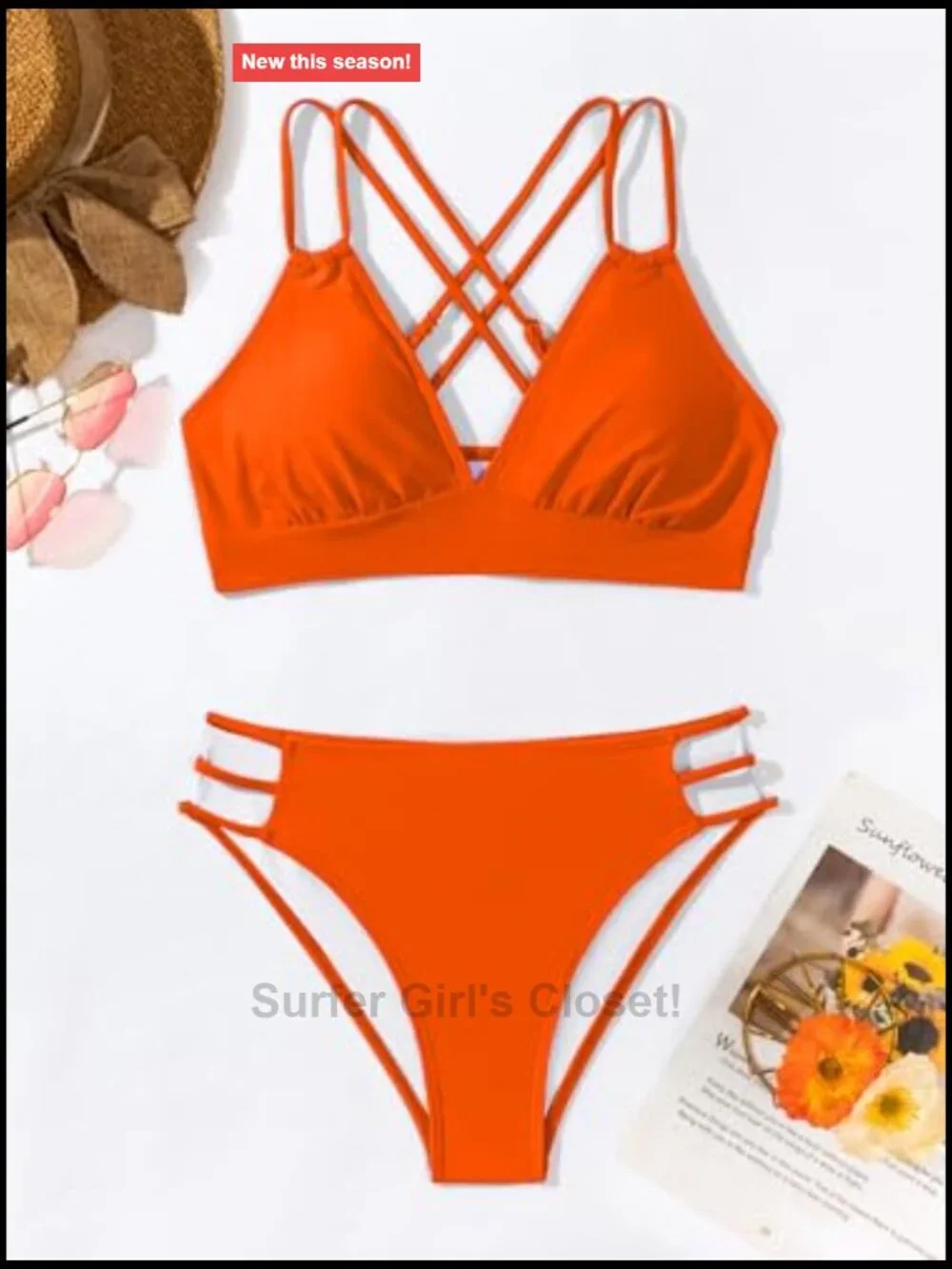 Women's V-Neck Push Up Bikini Set with Criss Cross Back